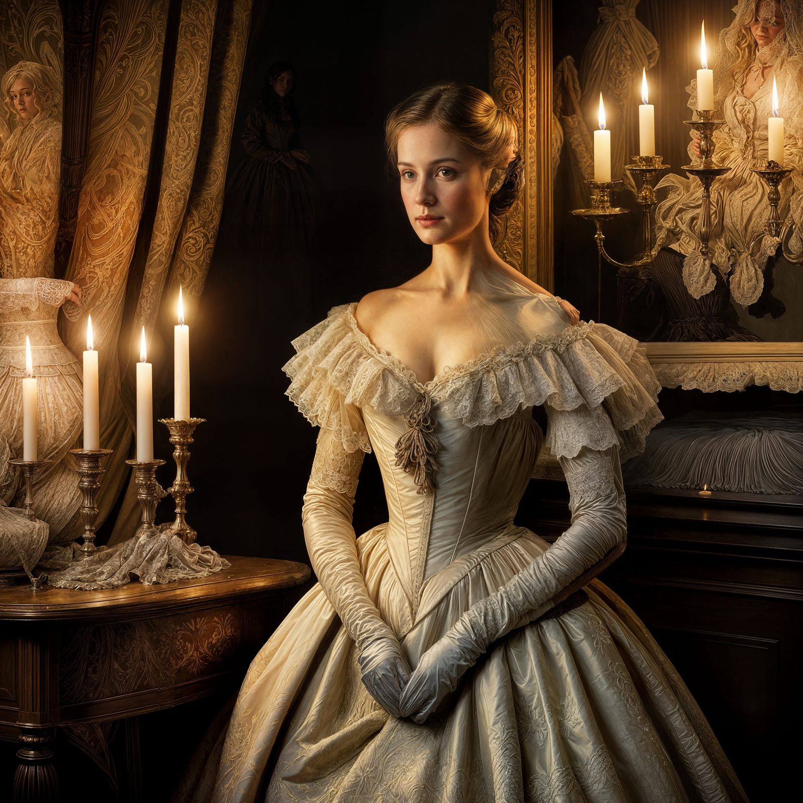 Romantic Era Lady in Crinoline Gown