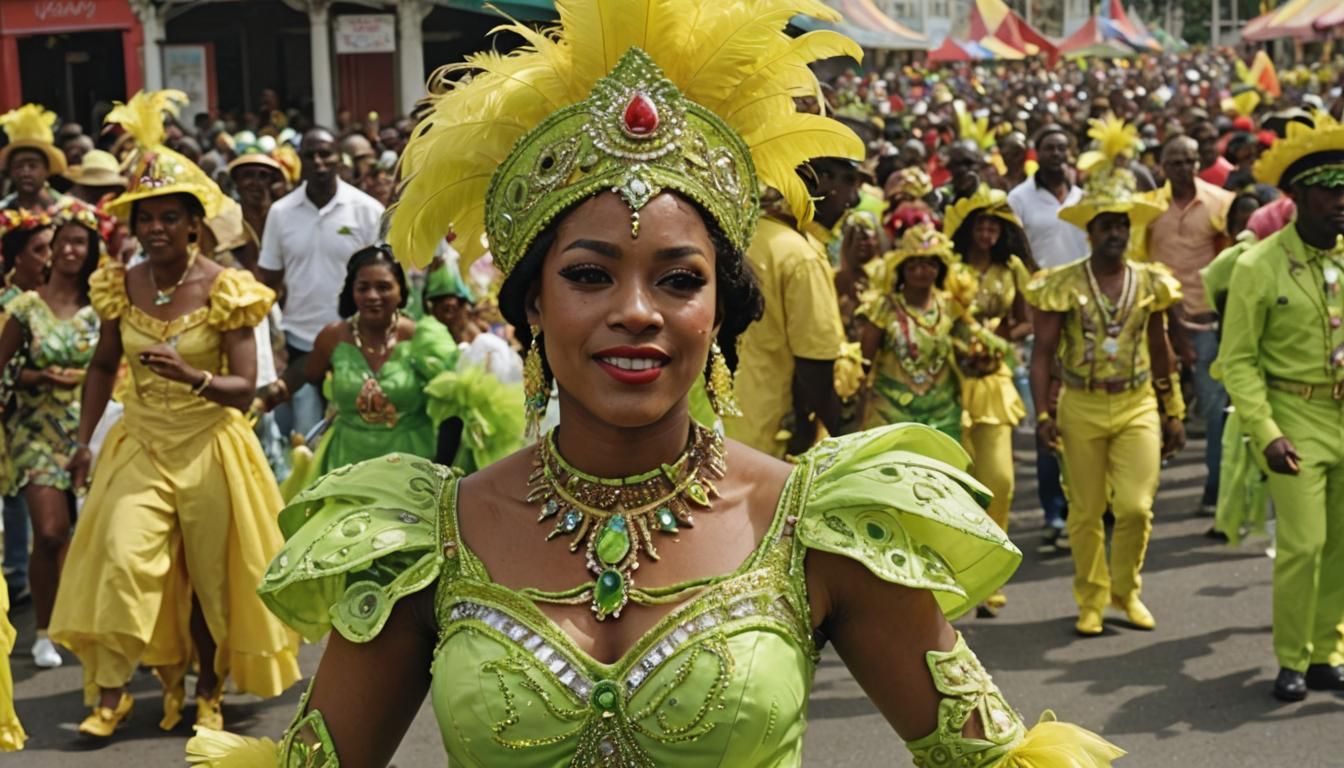 Trinidad Carnival Celebration: Lime Green and Yellow Costume