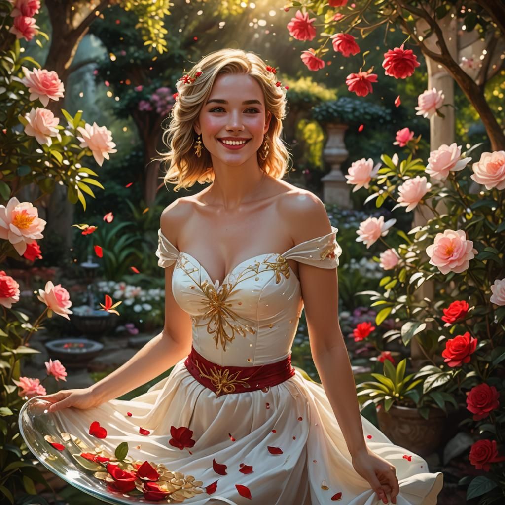 Girl in Garden with Glass Bowl, Fantasy Art