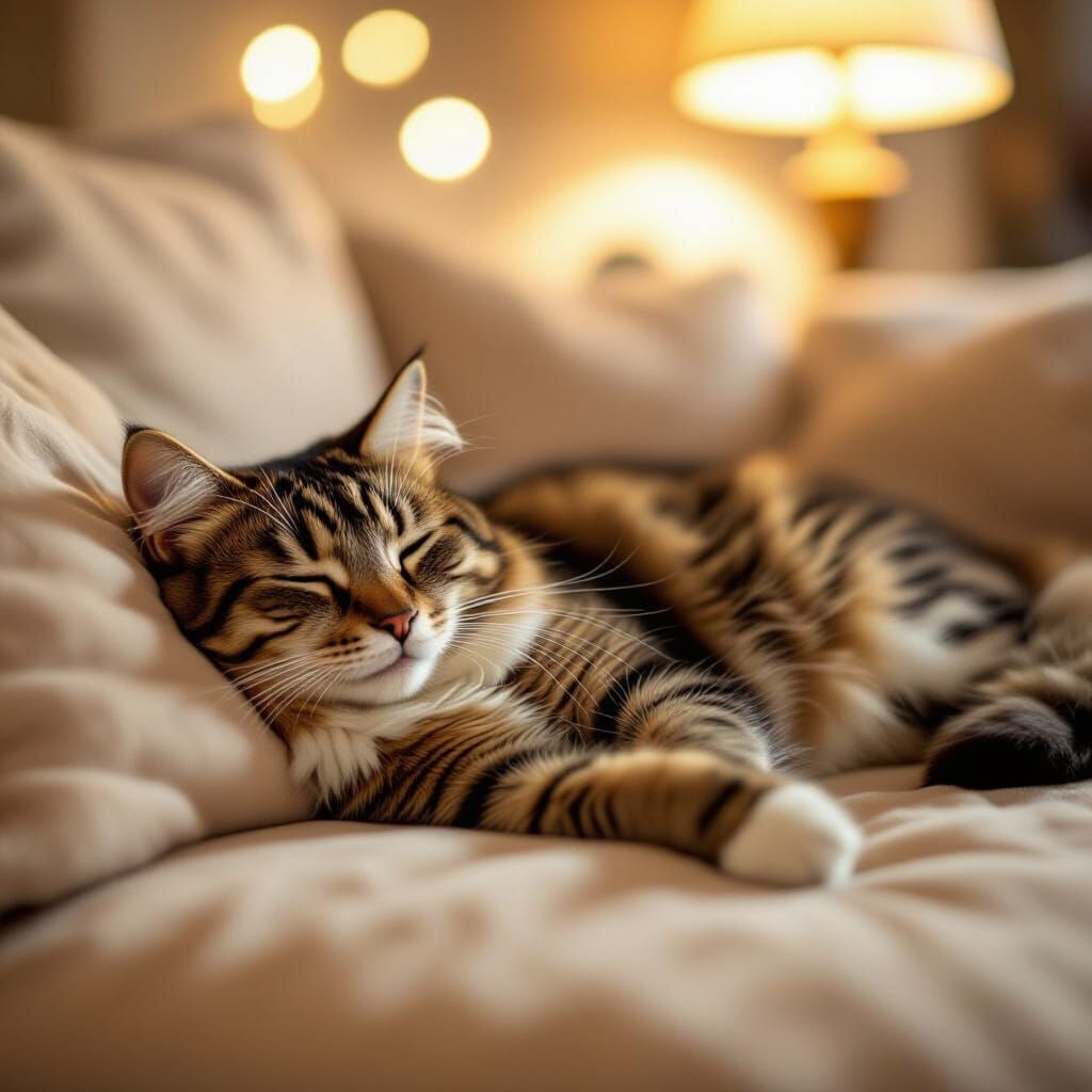 Cozy Cat Lounging in Warm Bokeh Home