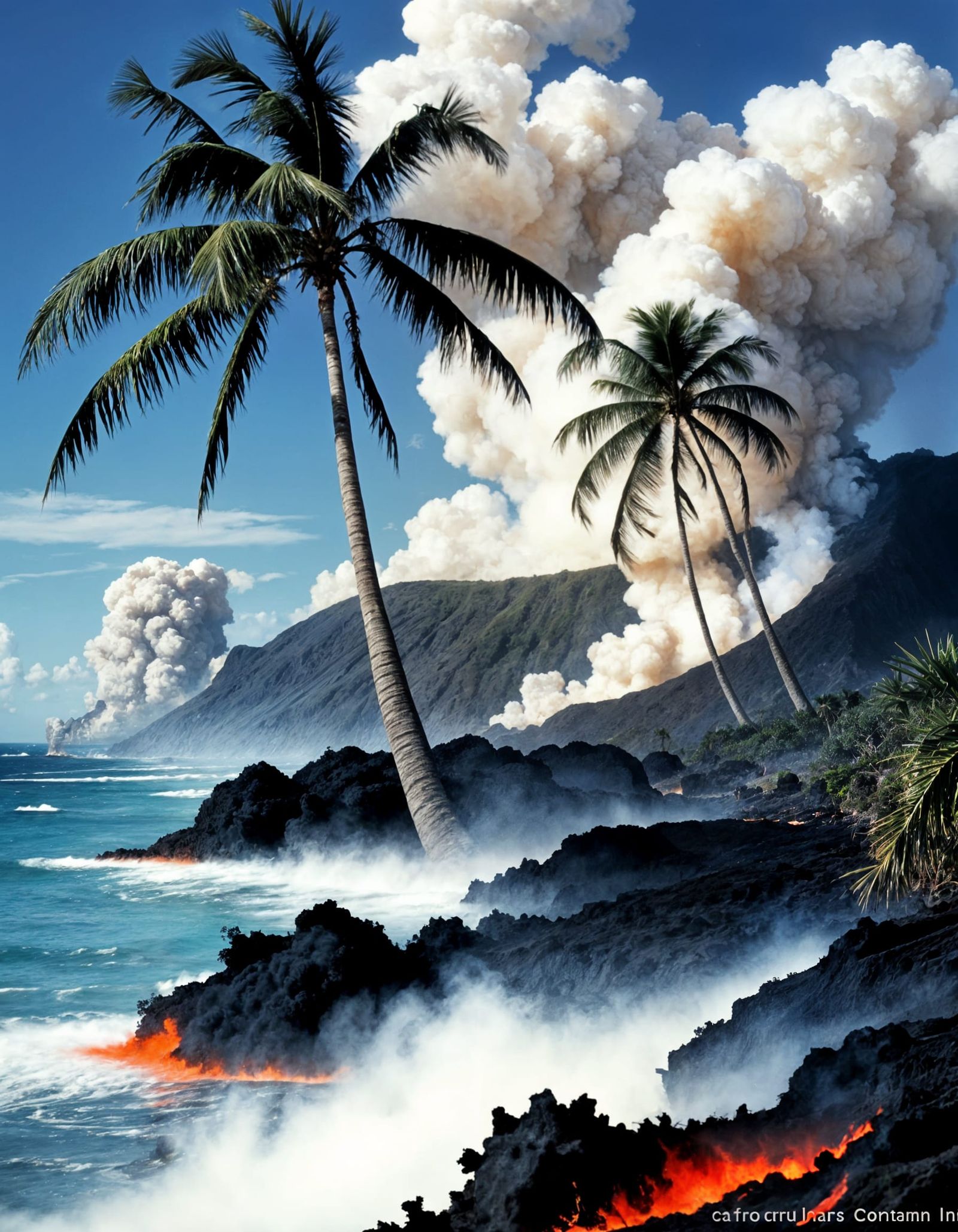 Tropical Volcano Eruption Art Nouveau Style