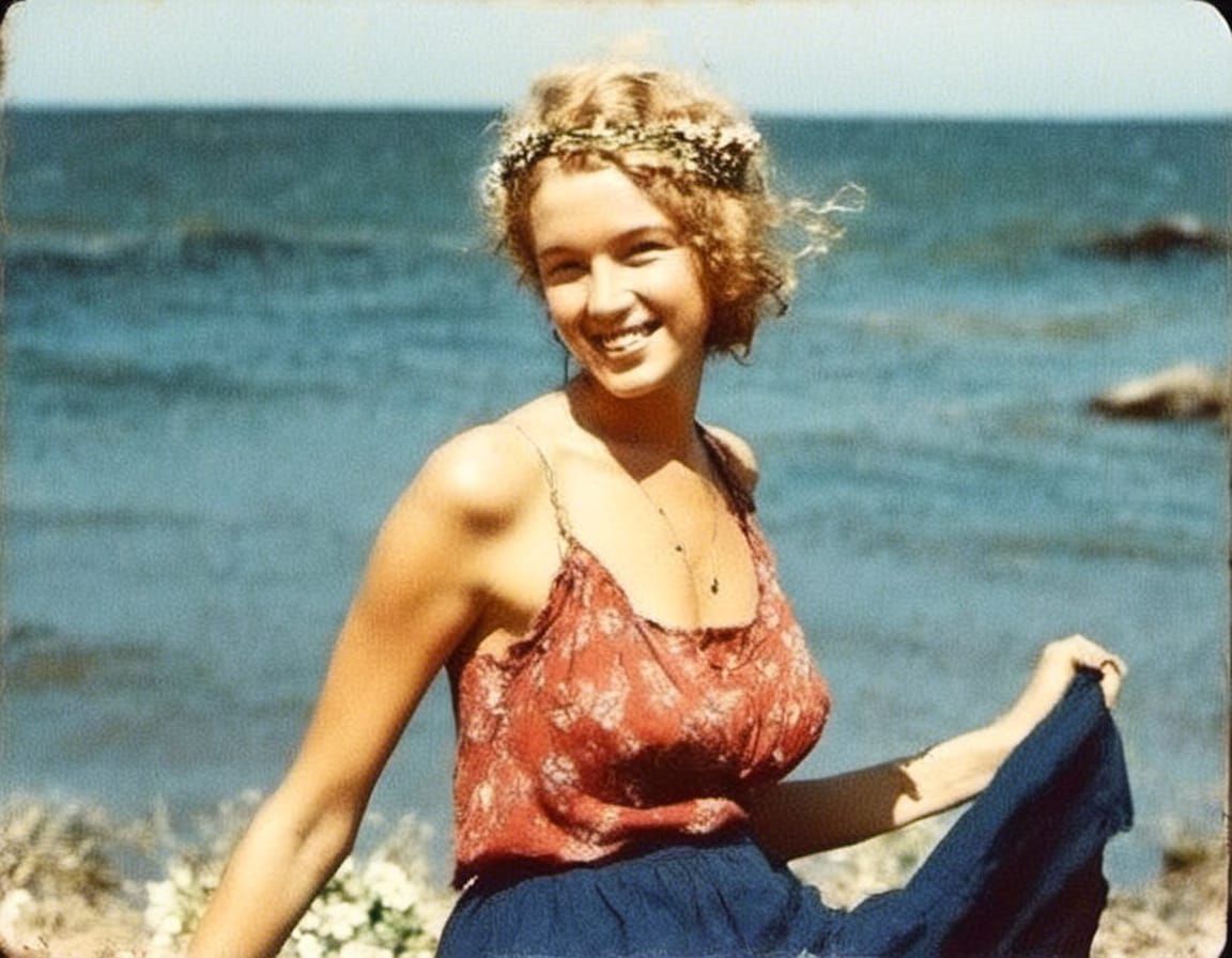 70s Bohemian Woman in Flower Crown