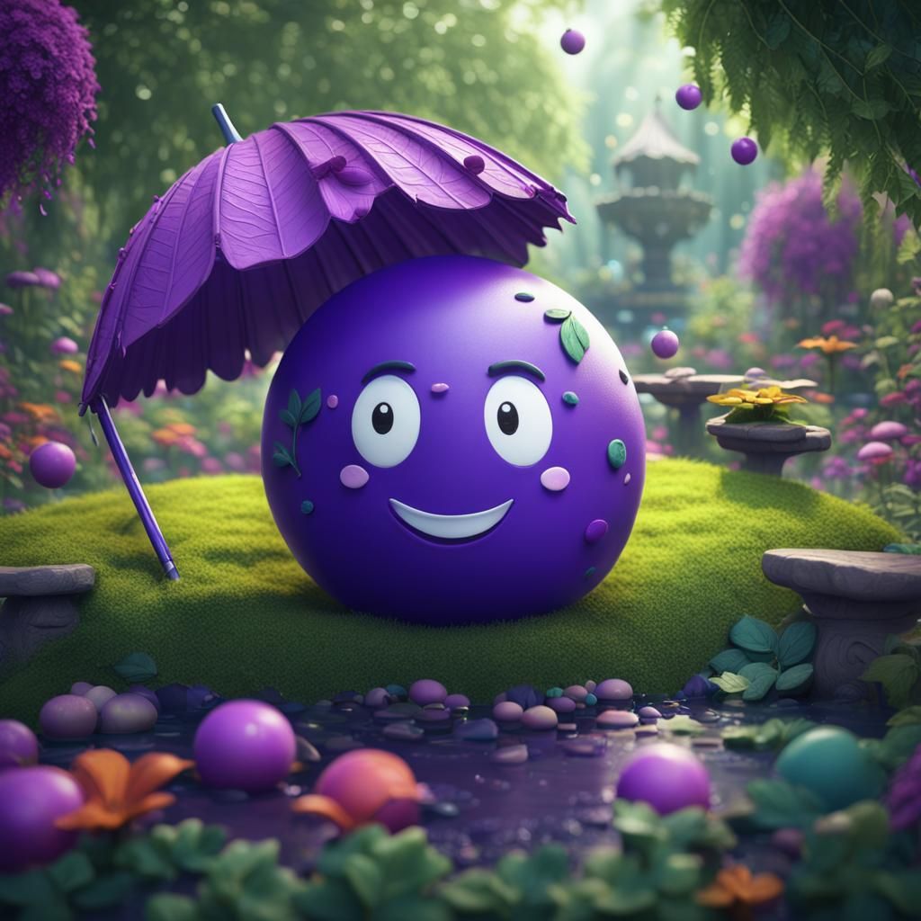 Cute Purple Ball with Leaf Umbrella in Garden