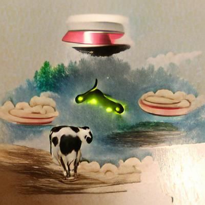 UFO Abducting Cow in Beam of Light