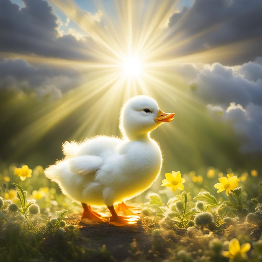 Duck Bathed in Divine Sunshine Among Clouds