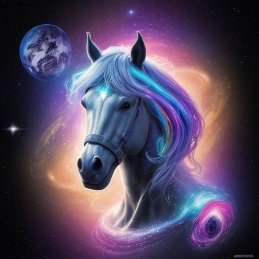 Holographic Horse Galaxy Earth Illustration