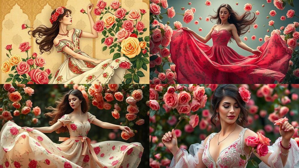 Exotic Turkish Beauty Dancing Amidst Roses