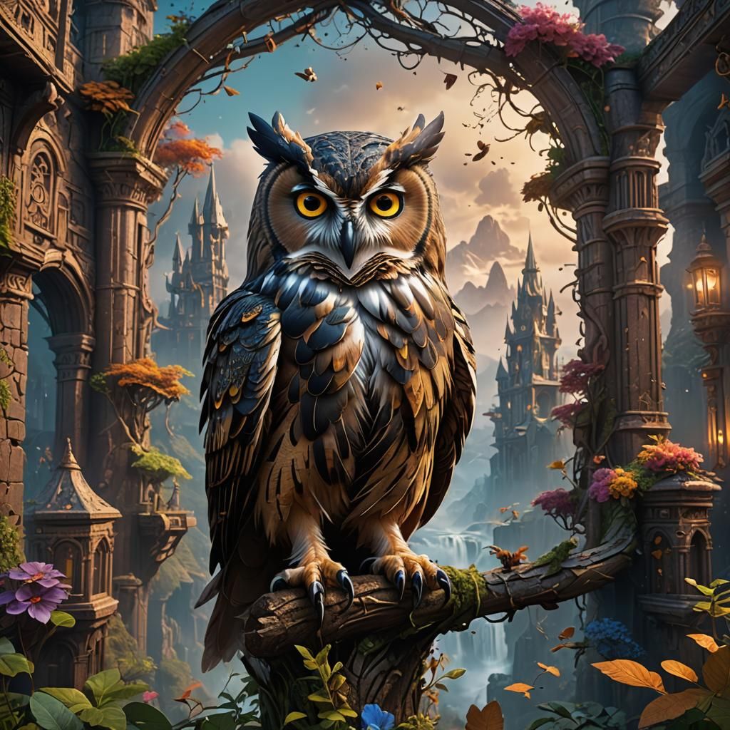 Detailed Owl NFT Art in Deep, Fantastical Colors