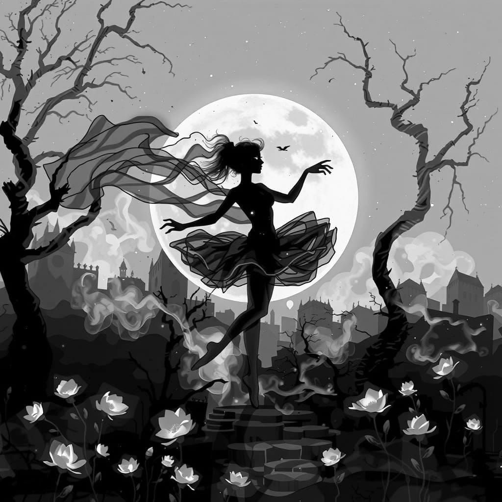 Ballerina Silhouette in Black and White Watercolor