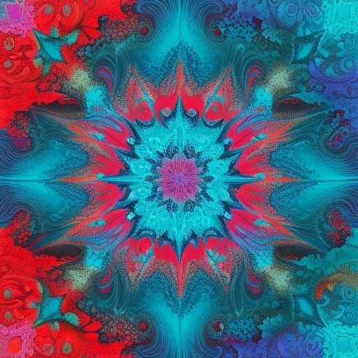 Vibrant Psychedelic Coral Reef in Cyan and Magenta