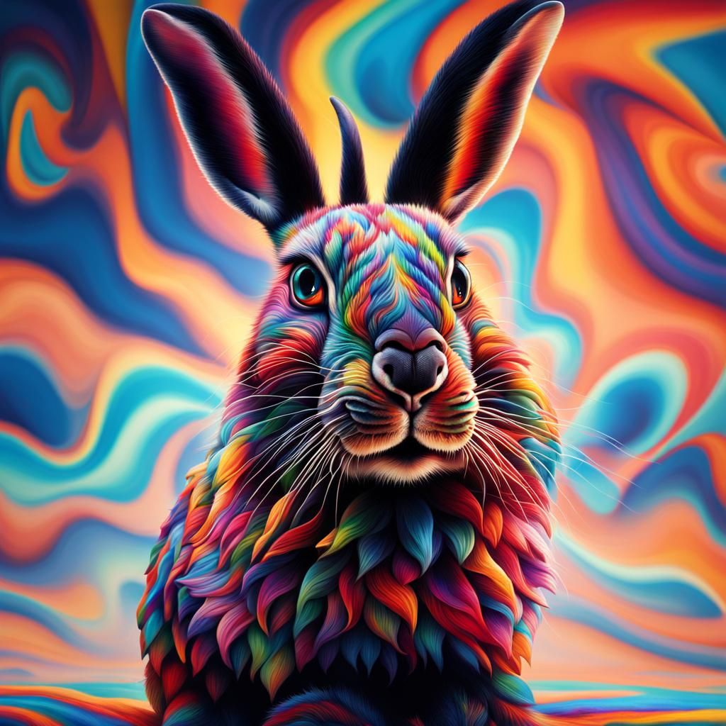 Deranged Rabbit in a Surreal, Hyperrealistic Style