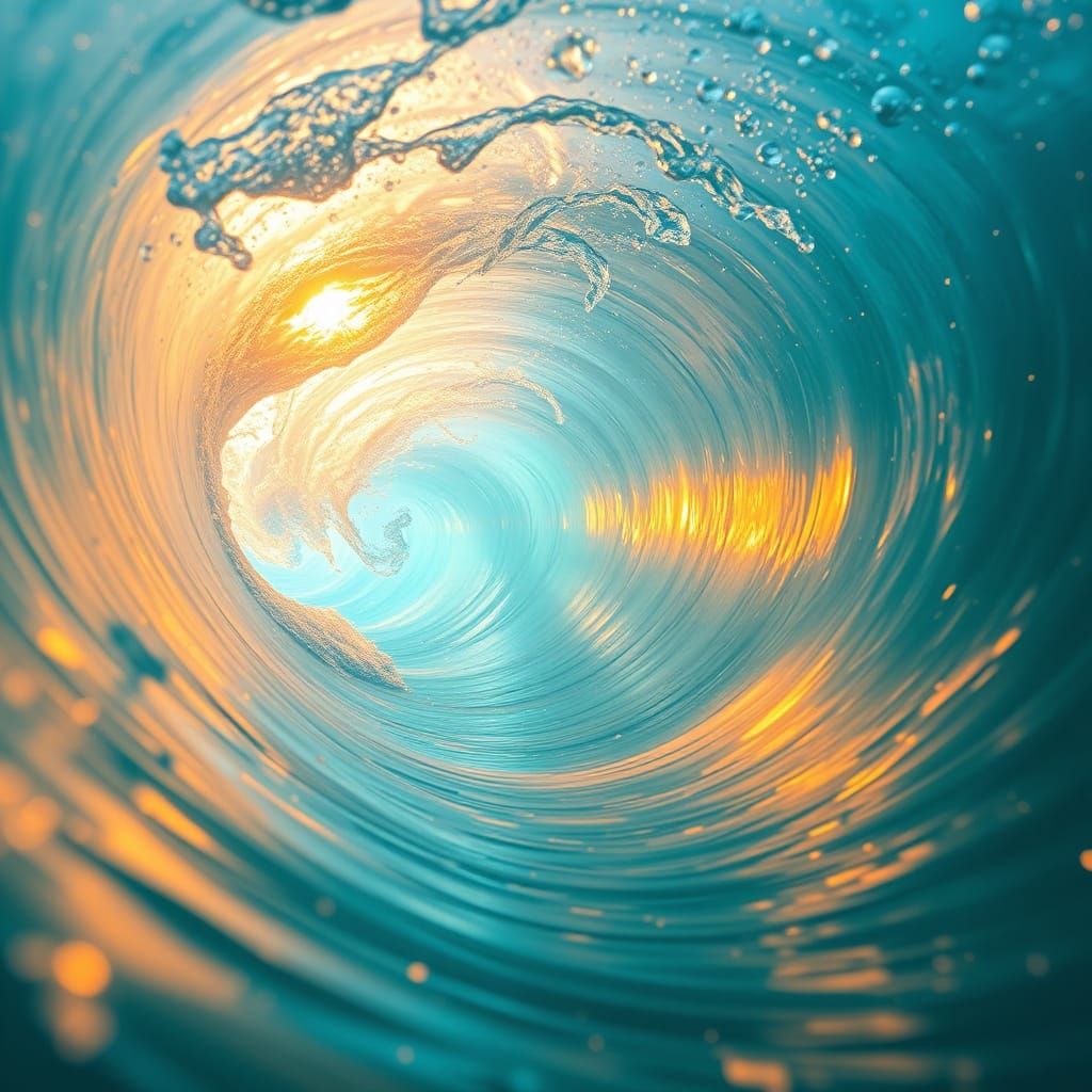 Ethereal Surf Wave Radiates Golden Light