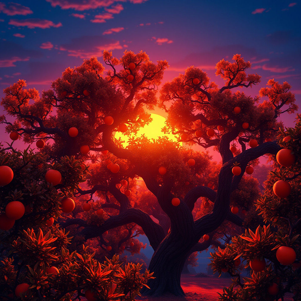 Radiant Sunset Over Orange Tree Grove