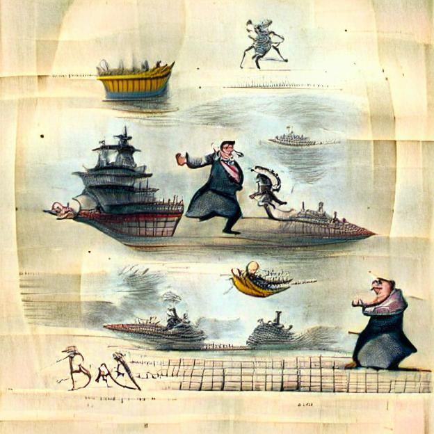 Business Baron Versus Battleship: Antique Political Cartoon