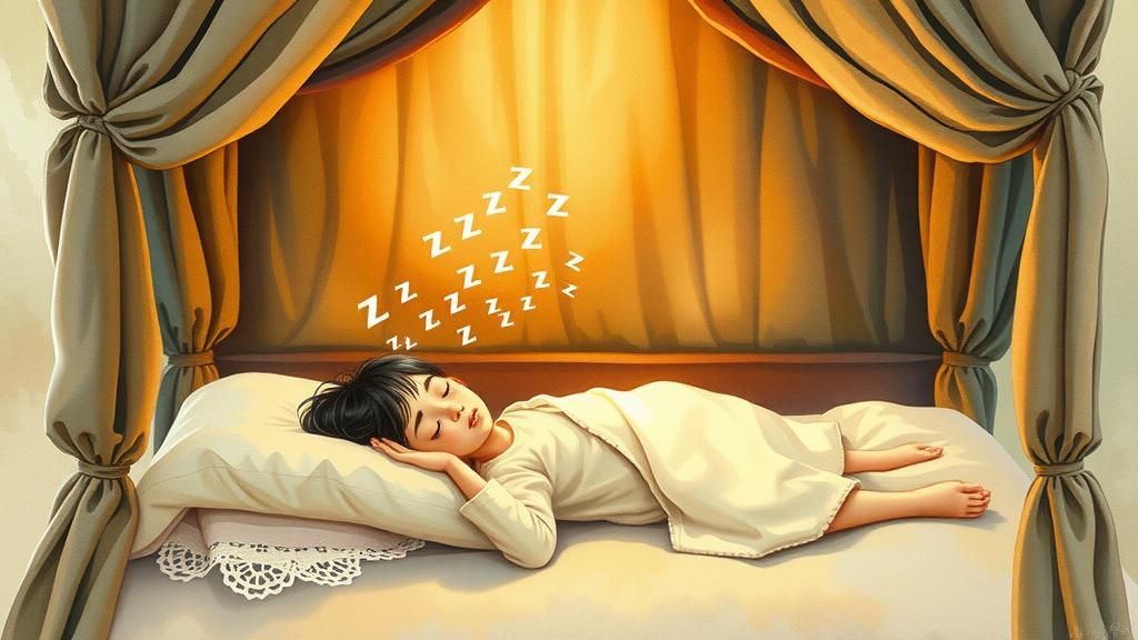 Fast asleep in a beautiful cosy bed,  with "zzzz" above my h...