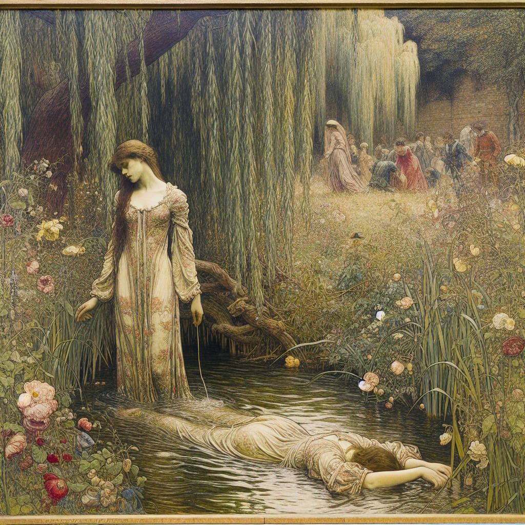 Ophelia's Brook: A Pre-Raphaelite Oil Painting