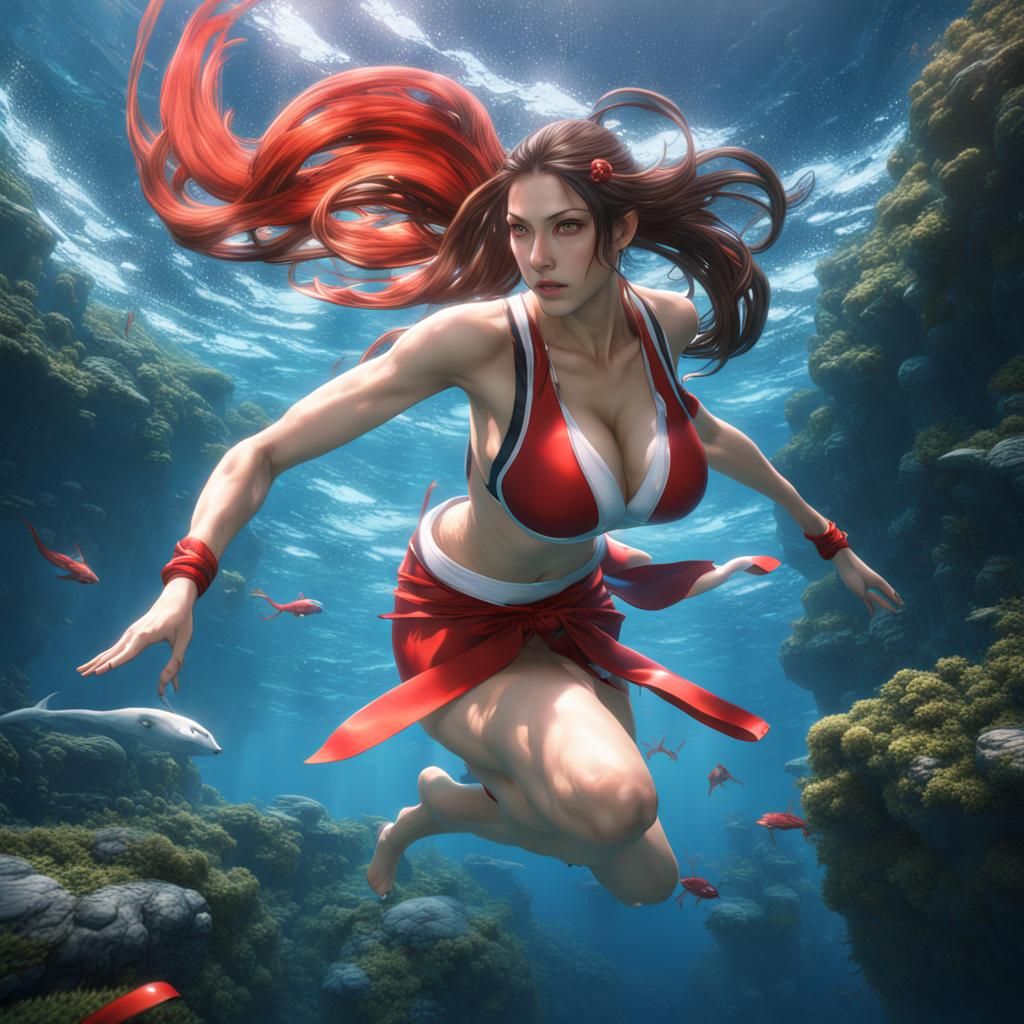 Mai Shiranui Underwater: Detailed Fantasy Art