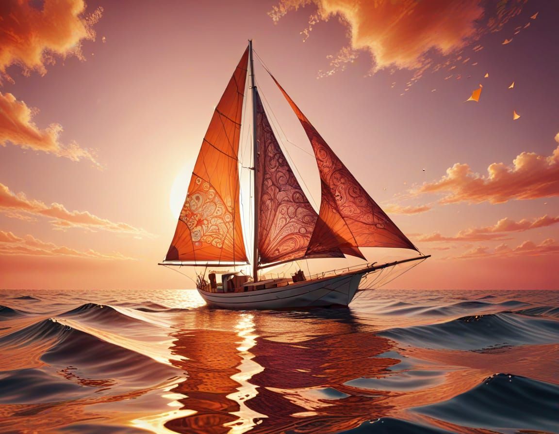 Abstract Fractal Art: Sailboat on Calm Sea