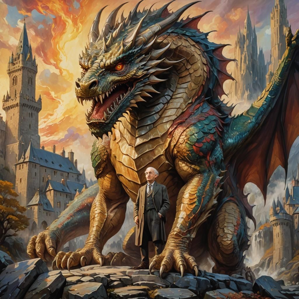 Dragon and Figure in Neo-Impressionistic Style