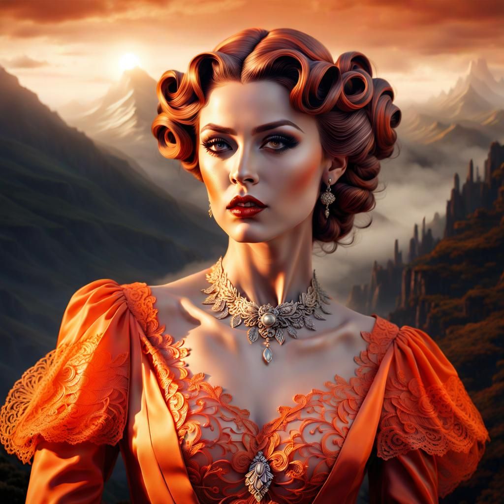 Vintage Woman in Orange Dress, Necrolord Style