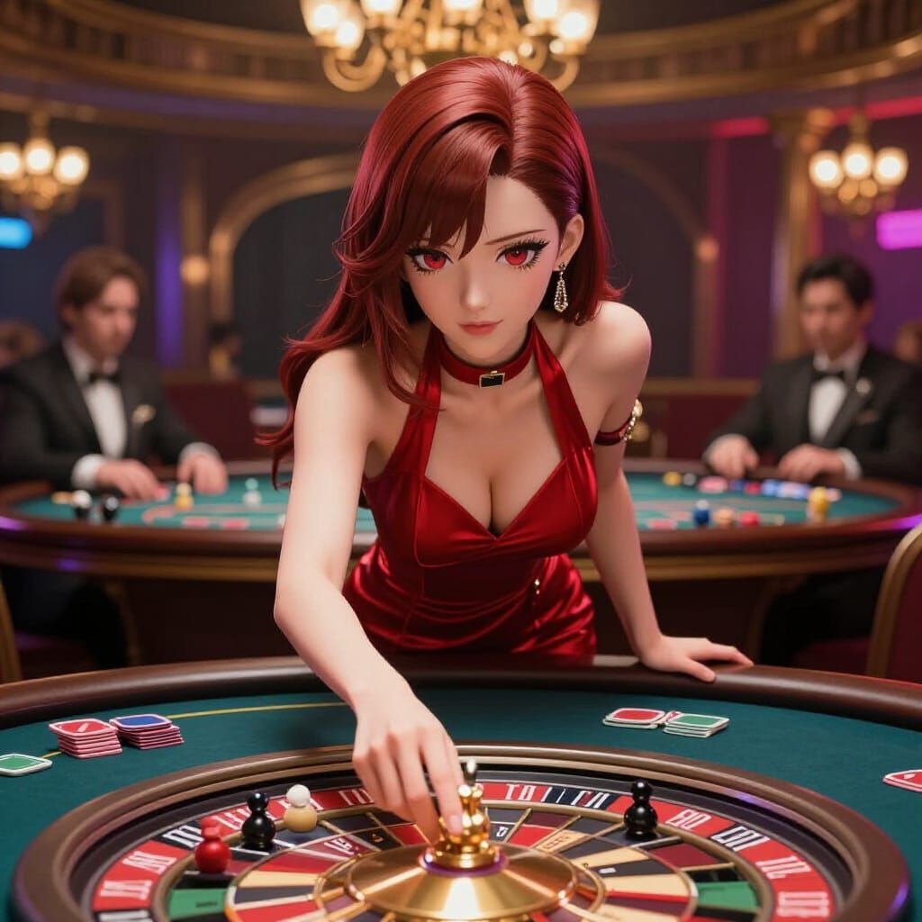 Stunning 3D Manga Woman at Casino Roulette Table