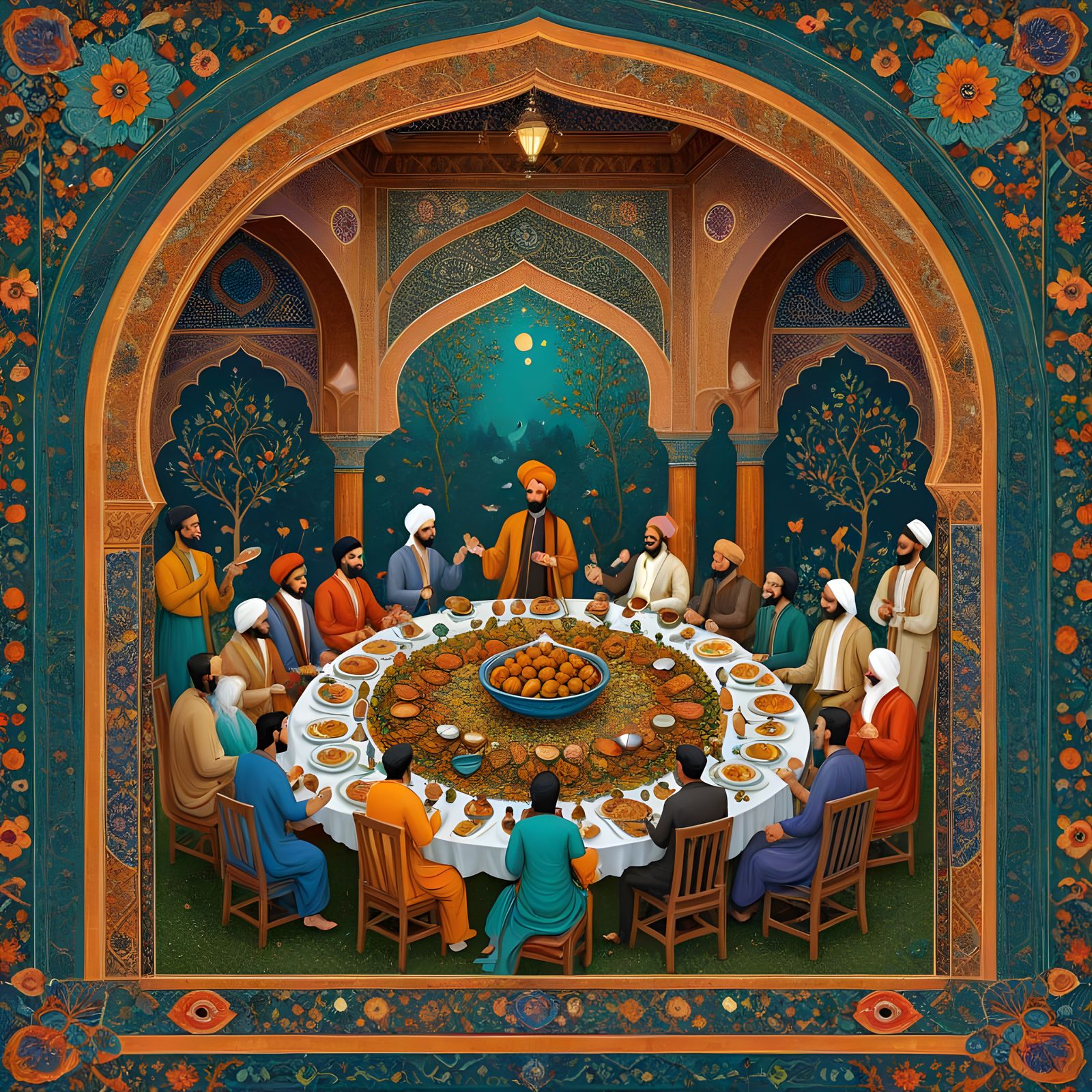 Lavish Persian Feast in Vibrant Miniature Style