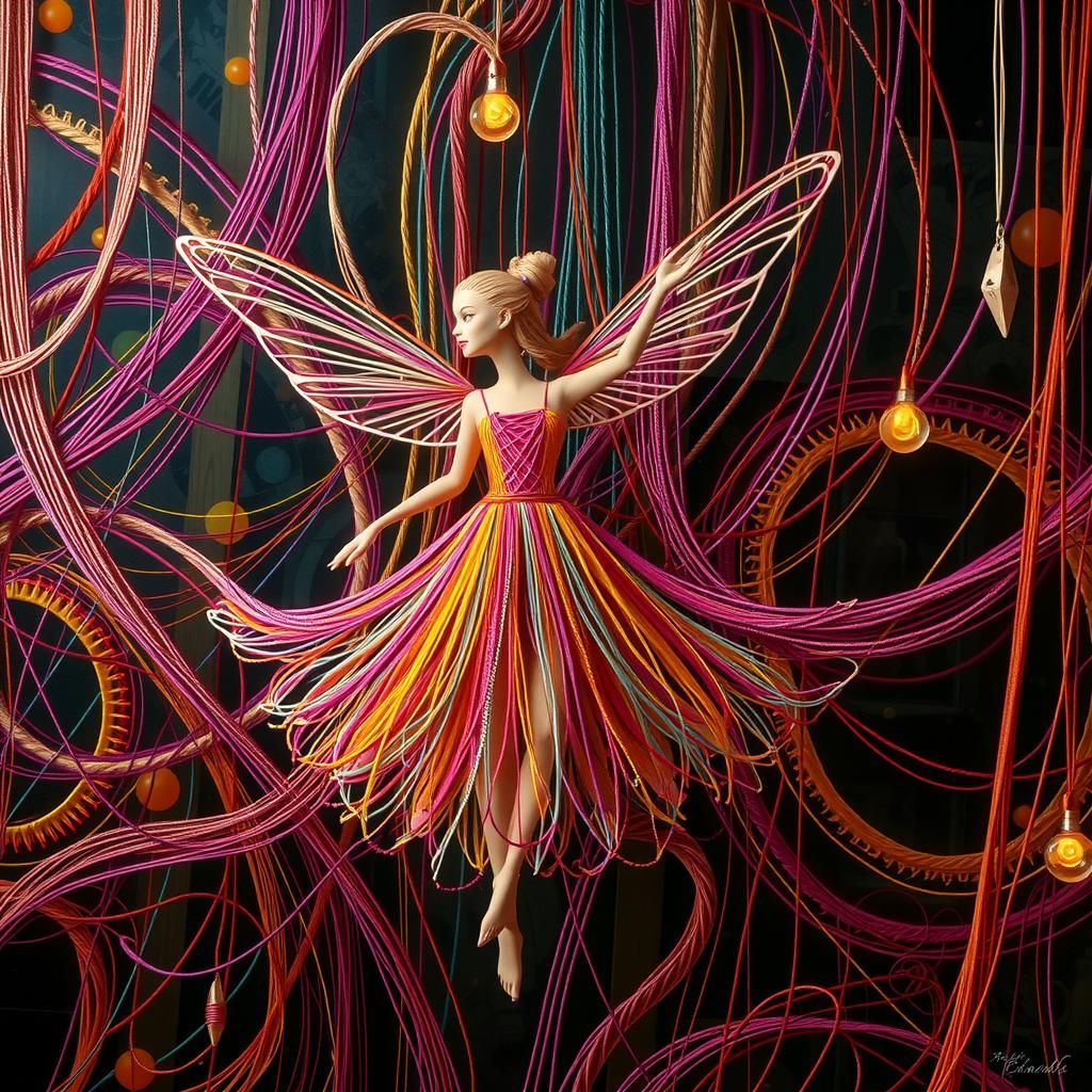 Whimsical Fairy in Multi-Colored String Art