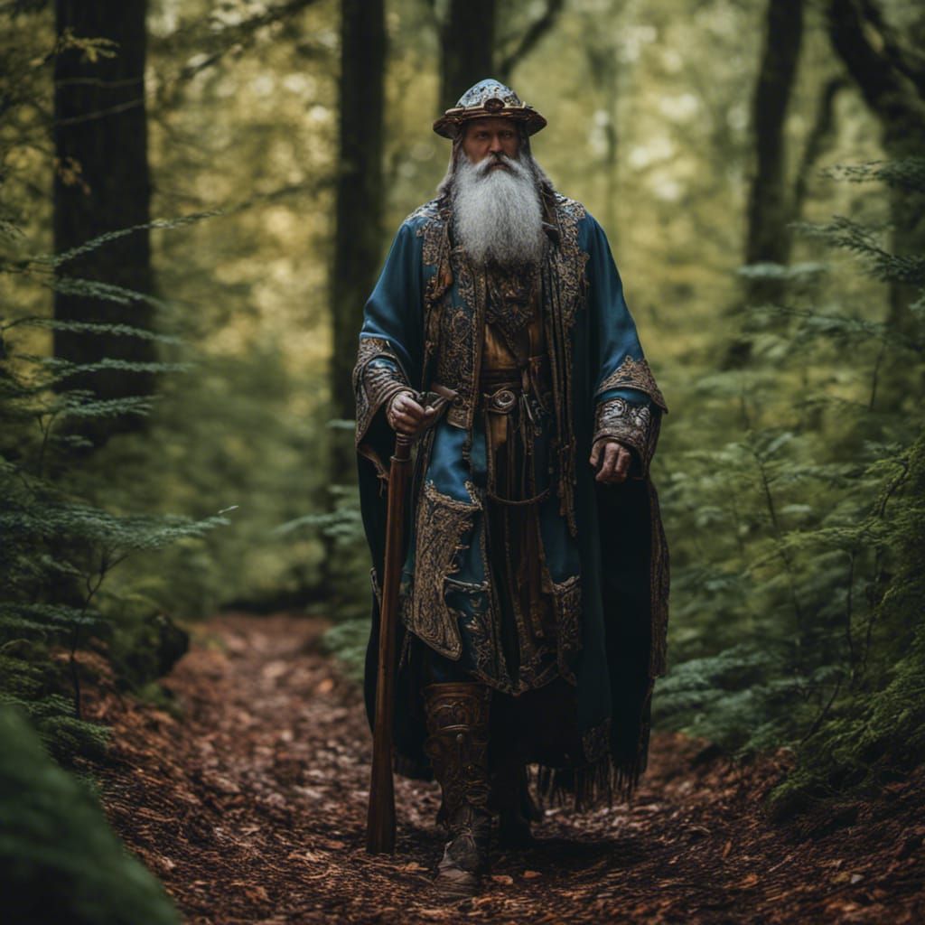 Futuristic Mage in Forest, Sci-Fi Digital Art