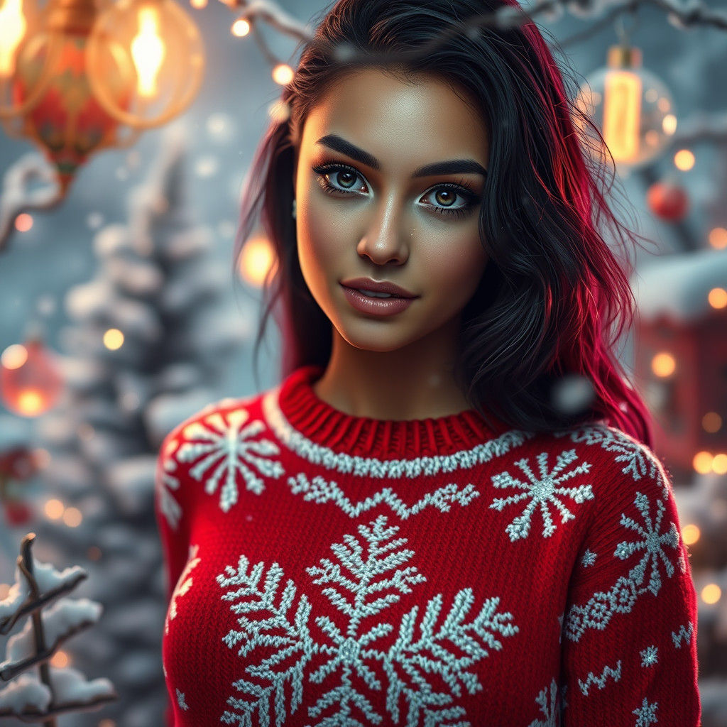 Enchanted Winter Woman in Festive Sweater