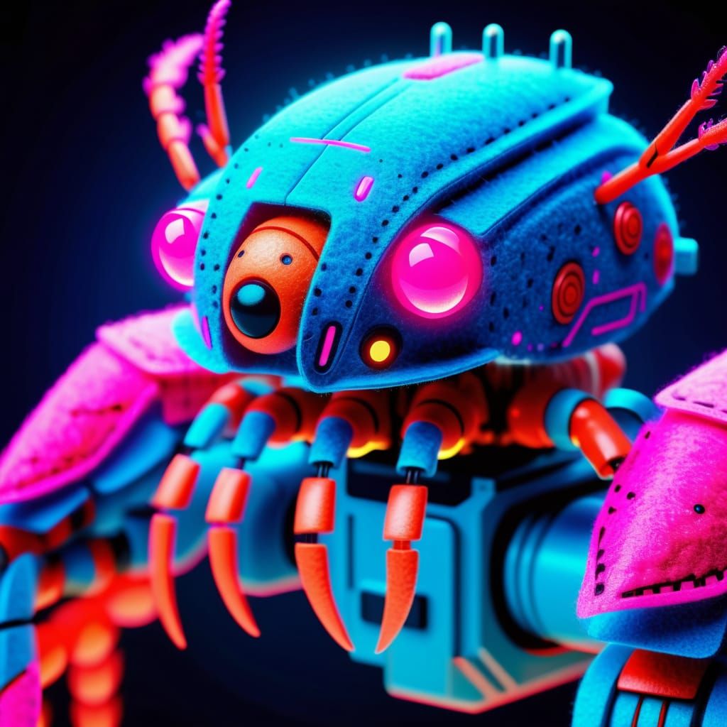 Retro Felt Robot Lobster with Glowing Circuits