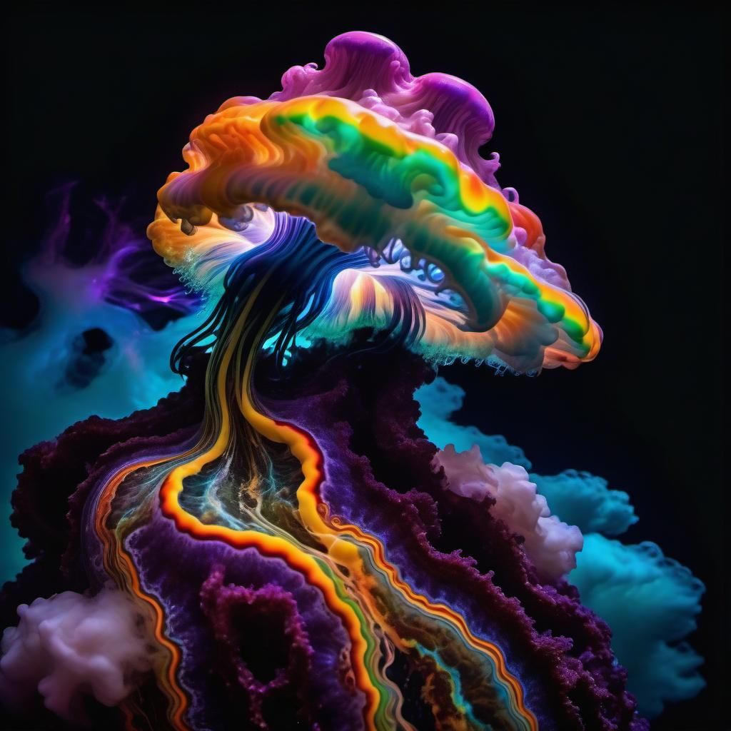 Psychedelic Neon Submarine in a Surreal Landscape