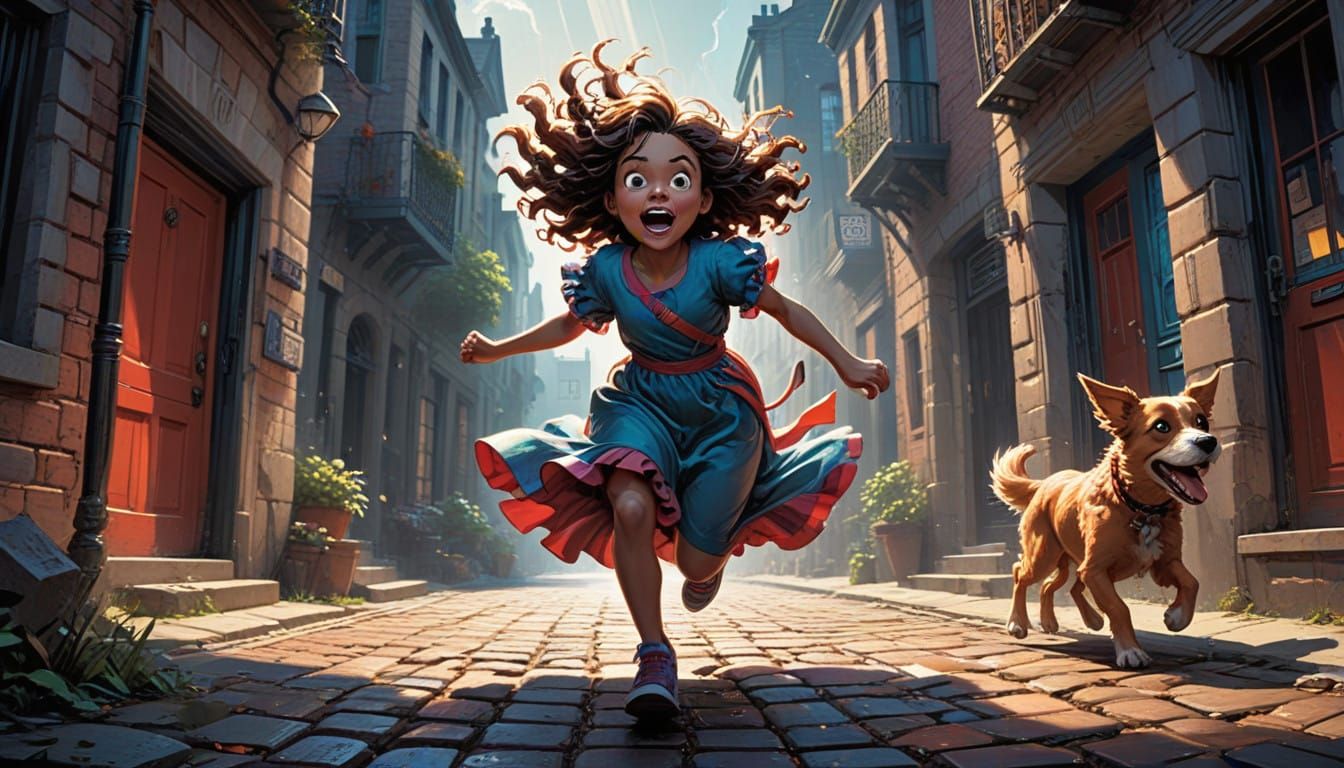 Young Girl's Joyful Escape in a Vibrant Comic Strip