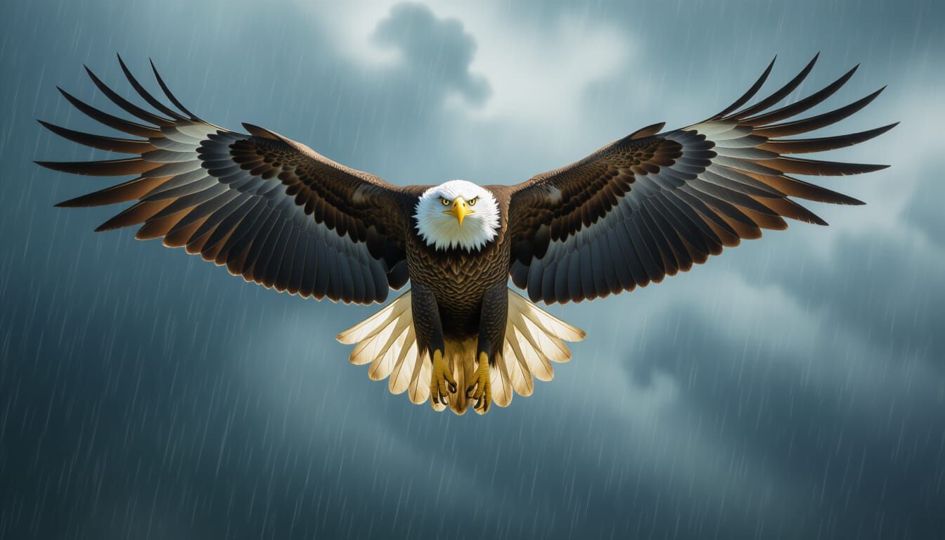 Majestic Eagle in Stormy Sky, Hyperrealistic Rendering