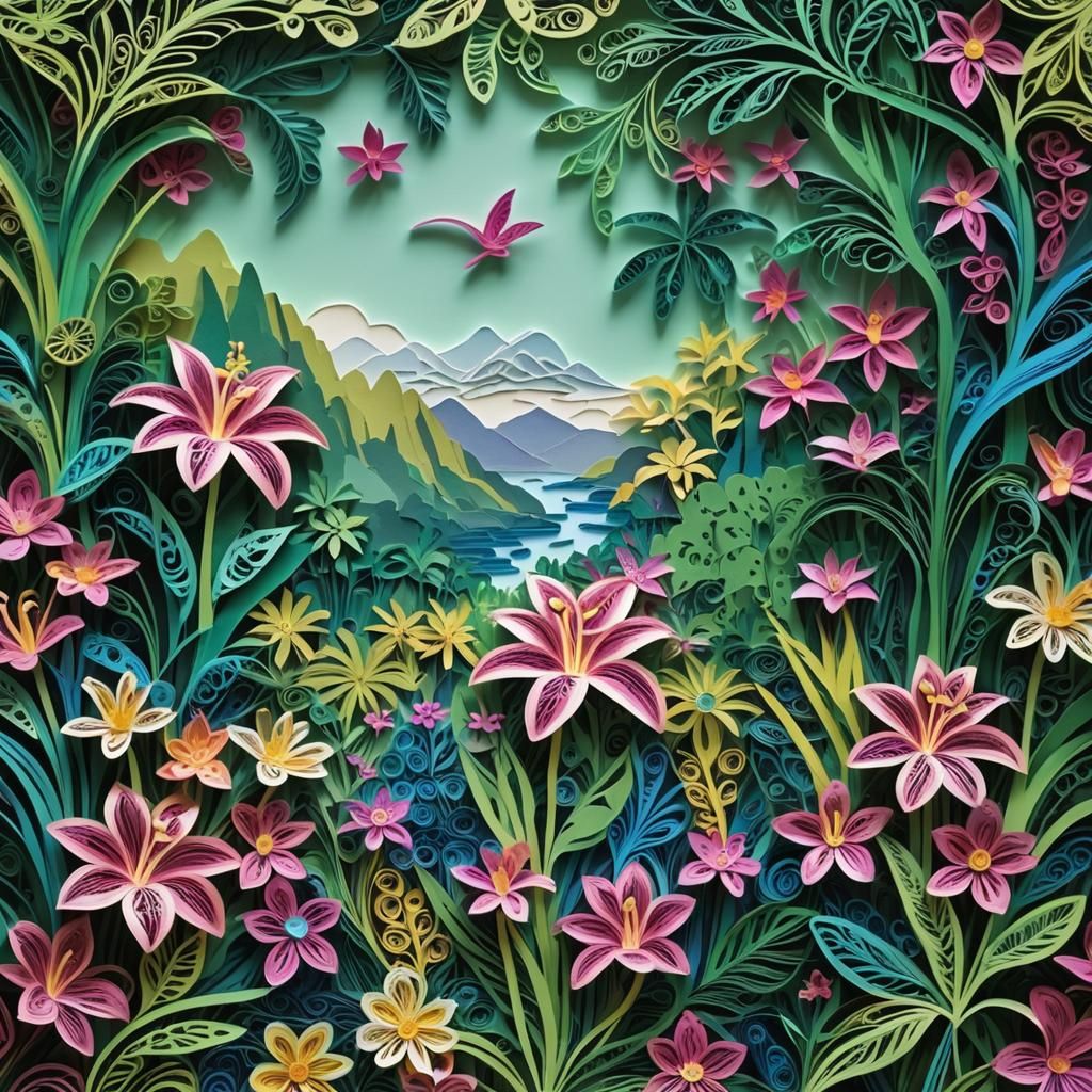 Paper cut Hawaiian landscape
