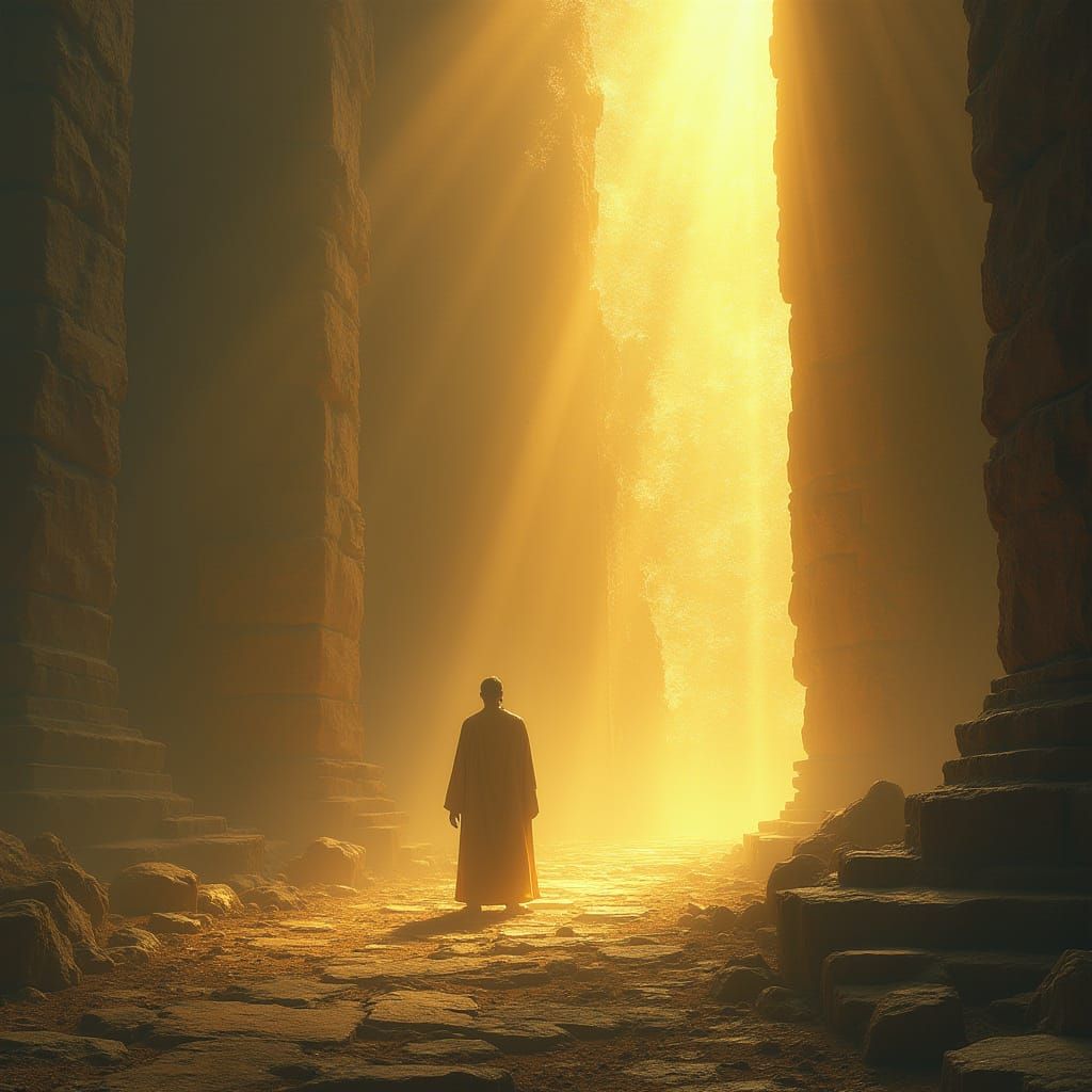 Pilgrim on Hallowed Ground in Ethereal Light