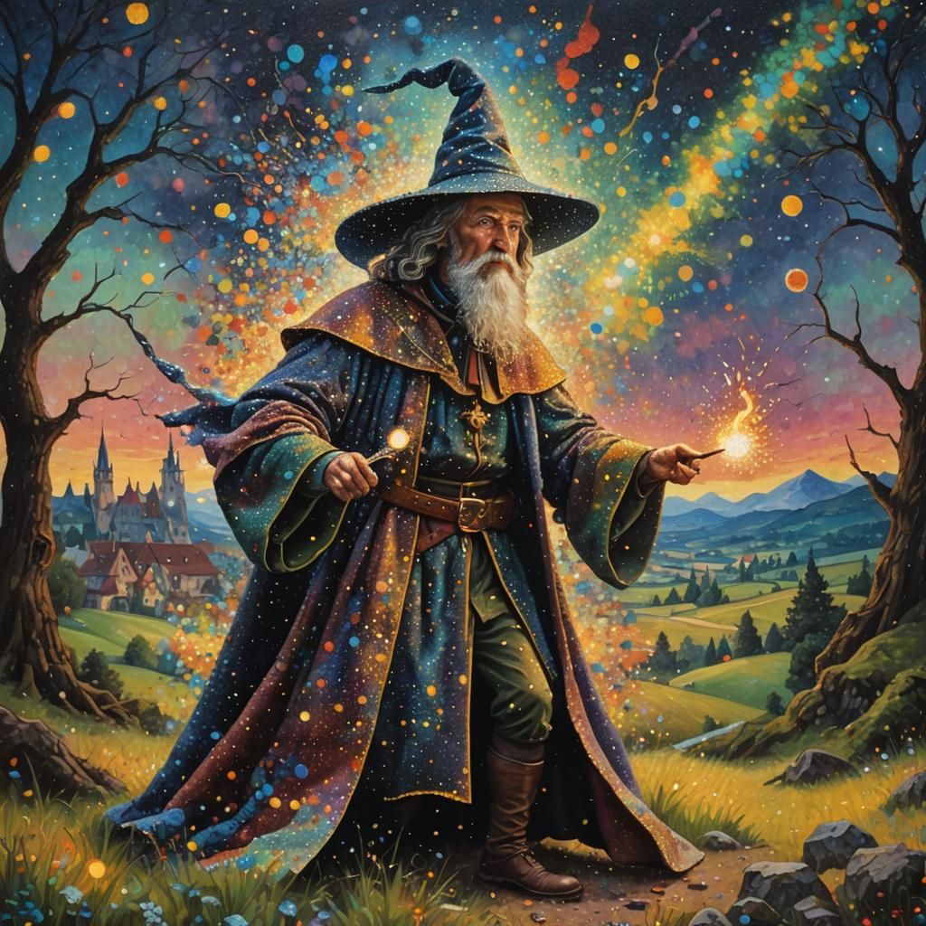 Wizard vs. Artist: Oil Painting and Pointillism Mashup
