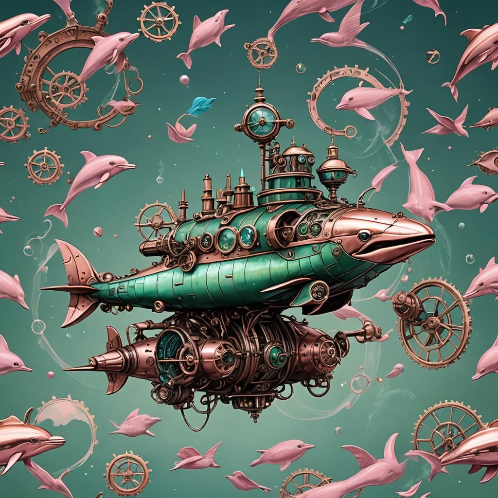 Steampunk Dolphin Spaceship in Colored Steam