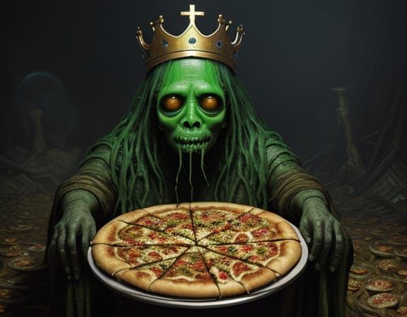 Grotesque Baby King on Pizza Box Throne