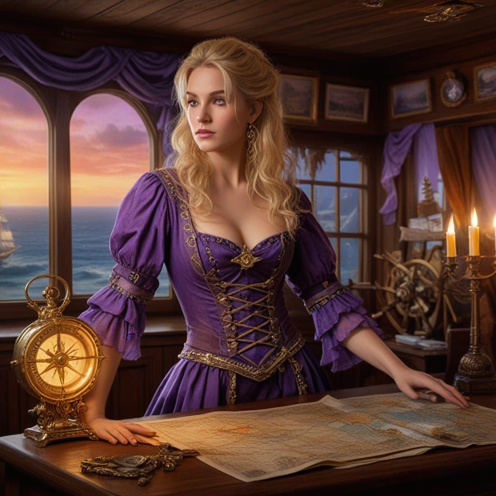 Blond Pirate in Ethereal Fantasy Captain's Cabin