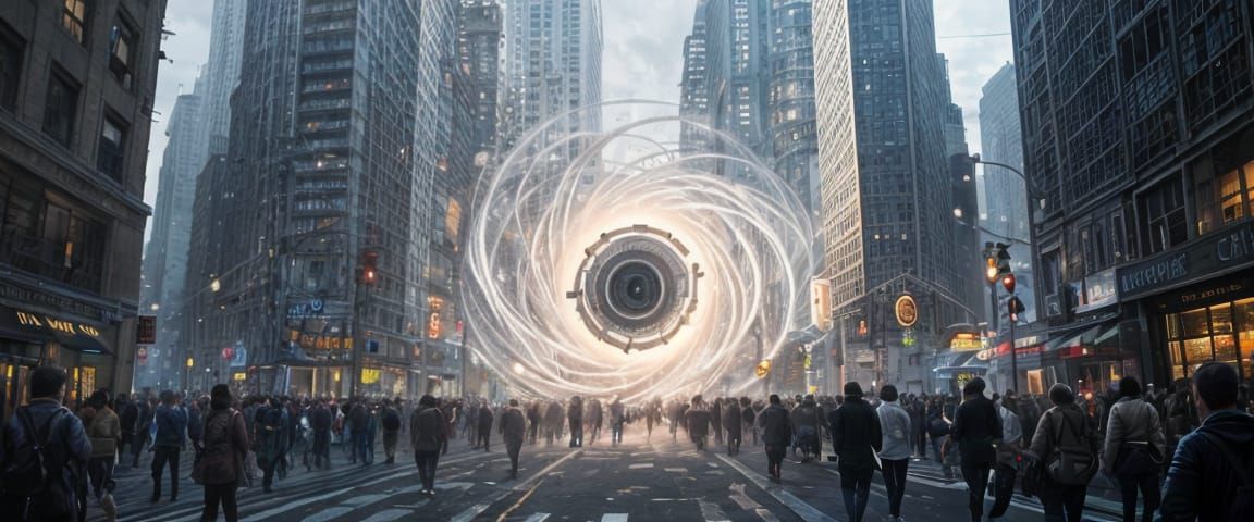 Swirling Portal to Alternate Reality in City Street