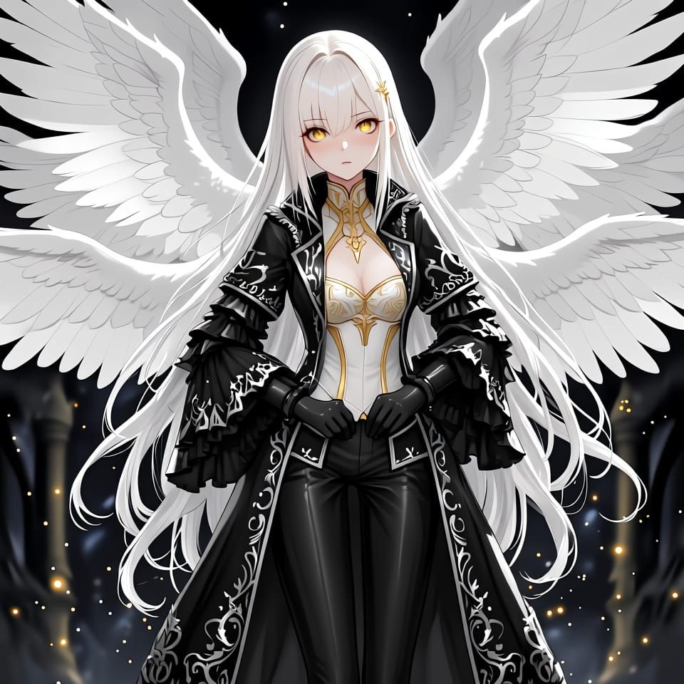 Angel Gabriel in Gothic Dress with Twelve White Wings