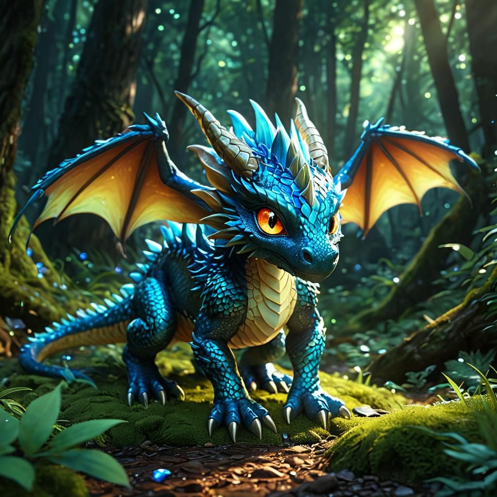 Gem Dragon Portrait in Enchanting Forest