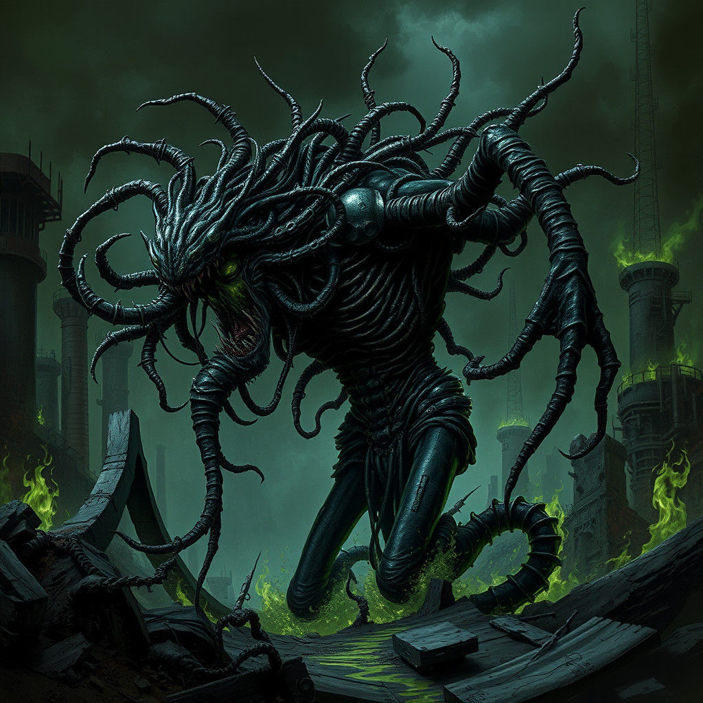 Nightmarish Biomechanical Creature in Gothic Style