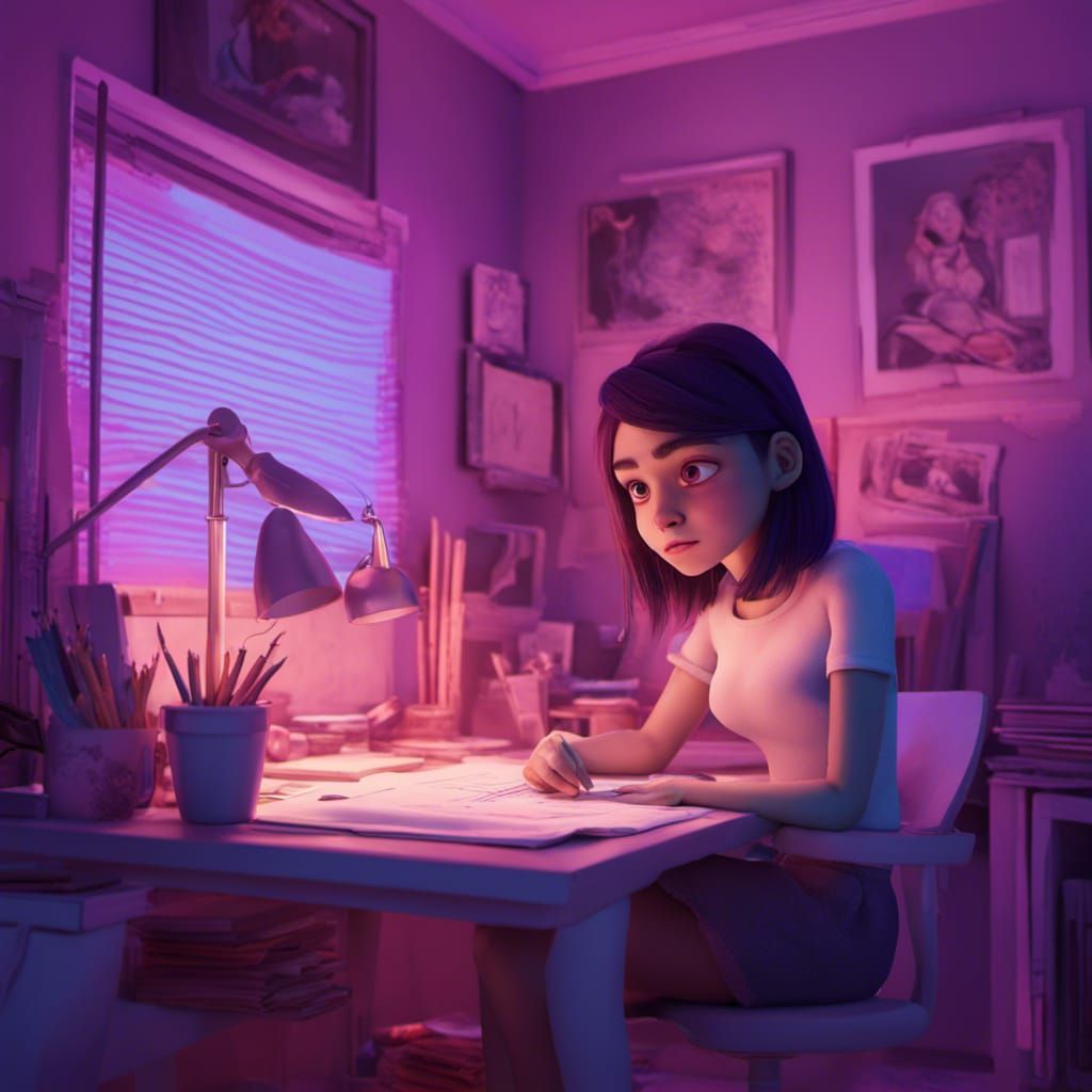 Girl in Purple Room: Pixar Style 3D Art