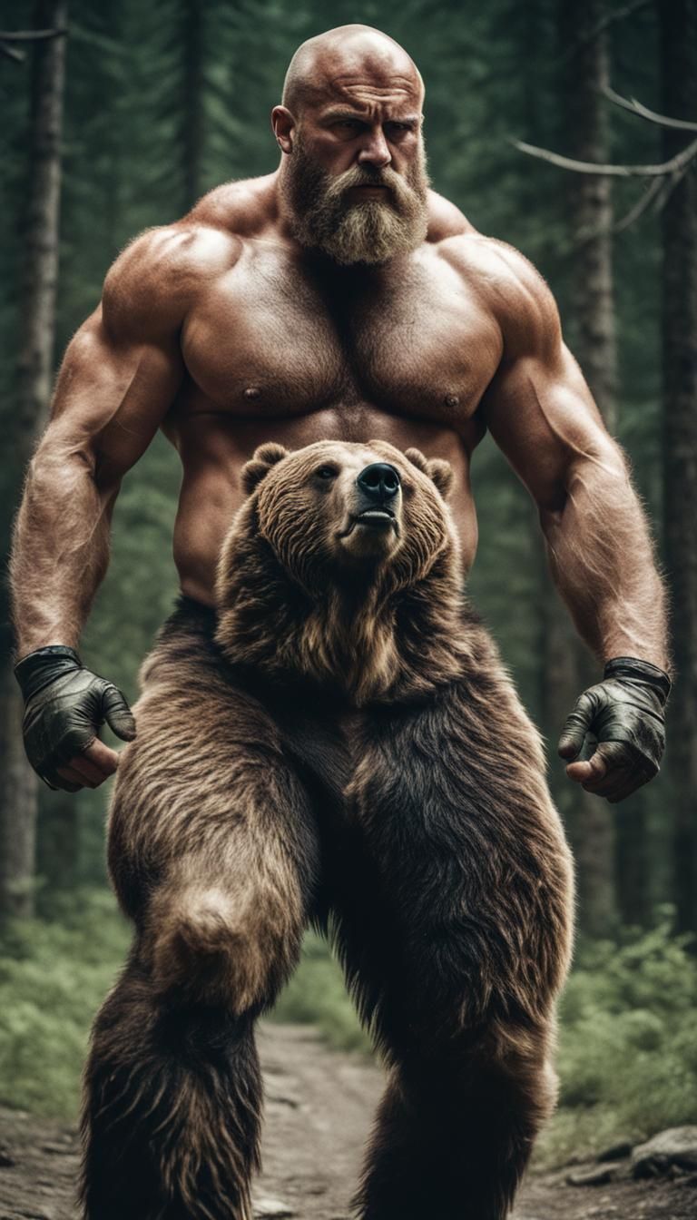 Epic Film Still: Man Dominating Grizzly Bear