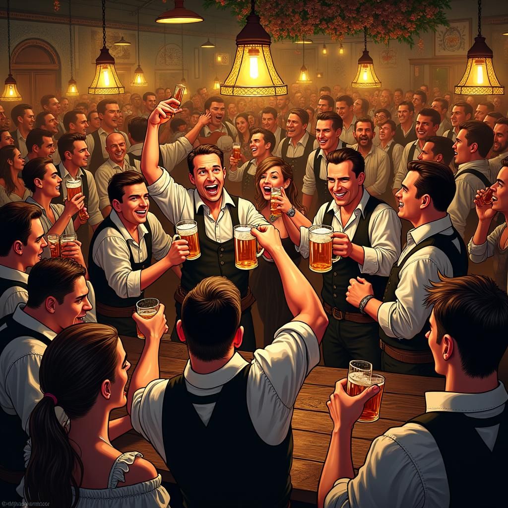 Oktoberfest Celebration in Comic Book Art Style