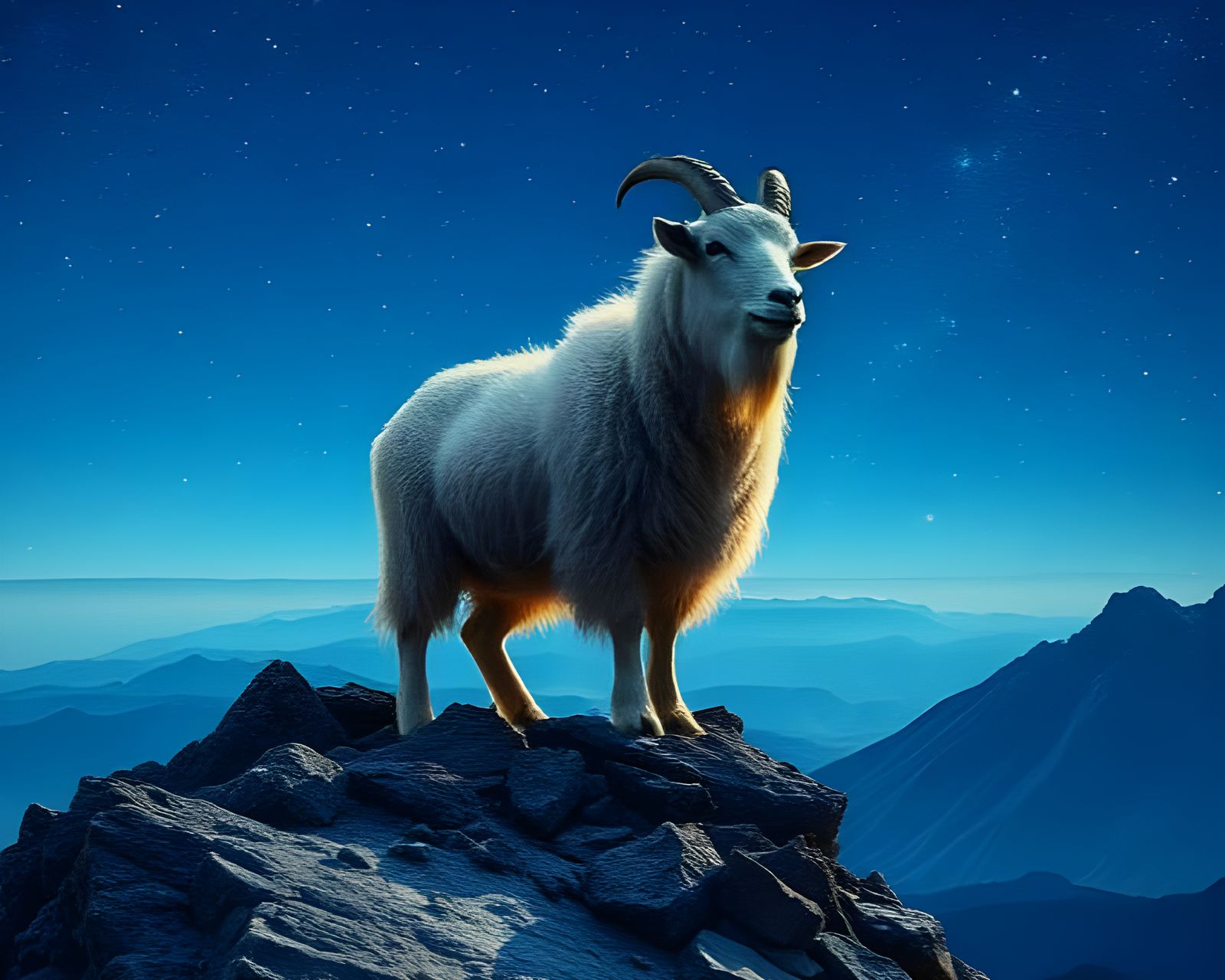 Mountain Goat Against Glittering Starscape