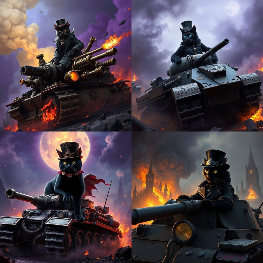 Cyberpunk Cat Rides Tank into Battle