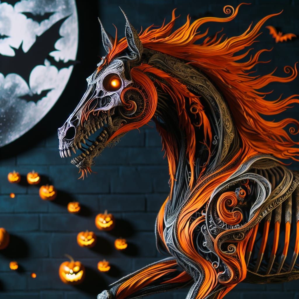 Terrifying Halloween Horse in Orange and Black