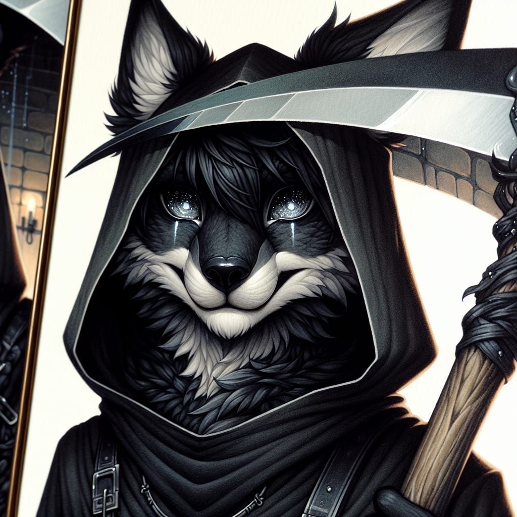 Black Fox Scythe Wielder in Japanese Art Style